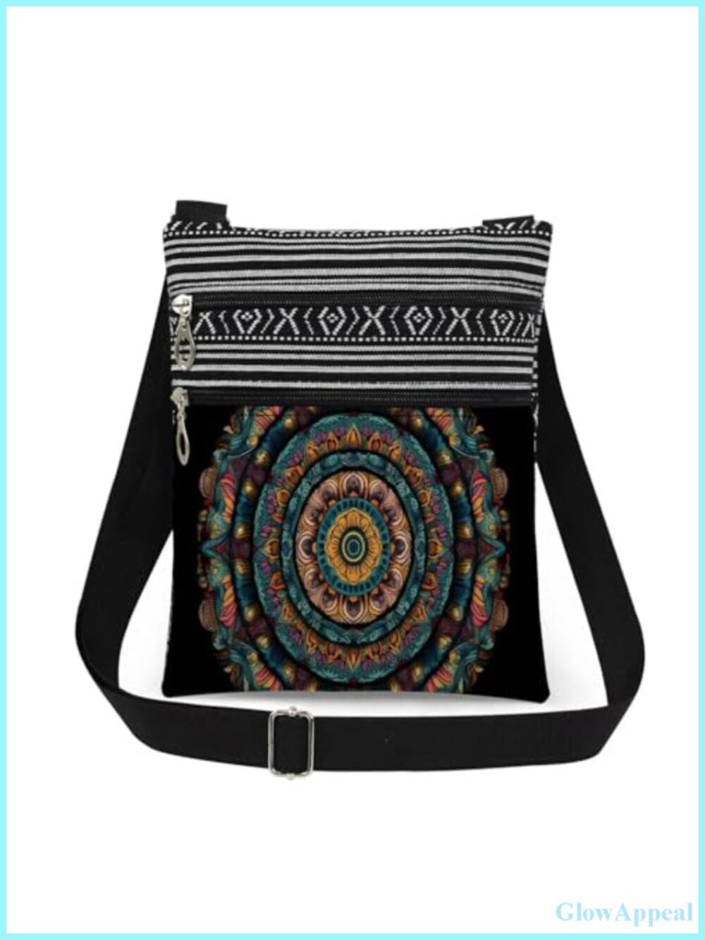 Mandala Print Crossbody Bag Adjustable Strap Lightweight Polyester Travel Purse